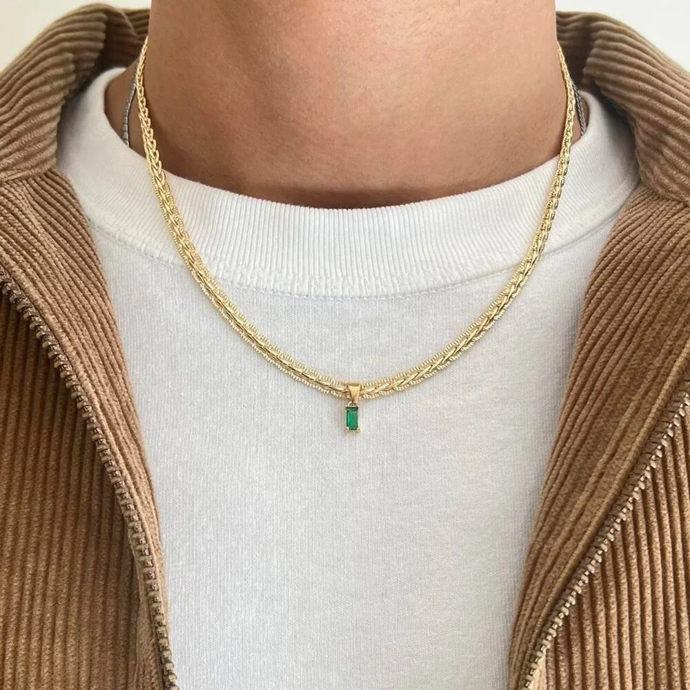 y2k style gold emerald pendant necklace